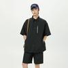 IZEXX Marca de Moda Verano Exterior Azul Qifeng Camisa de Manga Corta para Hombre Holgada Encaje Camiseta Casual Conjunto de Shorts para Pareja