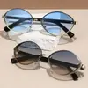 Óculos de Sol Retrô de Metal Oval Olho de Gato Moda 2025 Nova Moda Estilo Ins Pesca Anti-reflexo Óculos de Sol