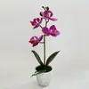 Orquídea Phalaenopsis Artificial com 4 Flores em Vaso Conjunto Ornamento Decorativo para Sala de Estar Decoração de Planta em Vaso de Orquídea Phalaenopsis Planta Artificial