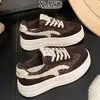 Couro Genuíno Solado Grosso Sapatos Plataforma Aumento de Altura Cadarço Sapatos Brancos Sapatos Femininos 2026 Outono/Inverno Novo Versátil Casual Esportivo Sapatos Únicos