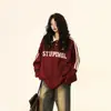 Sudadera de Estilo Universitario con Diseño de Cuello Polo de Color Contrastante para Mujer Otoño e Invierno Nueva Holgada Talla Grande Top con Solapa para Pareja