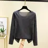 Nueva camiseta de manga larga de forro polar de doble cara para otoño e invierno para mujer, con capa interior térmica, jersey cálido de cuello redondo como prenda base, top térmico