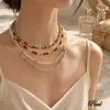 Collar Apilado de Perlas de Cristal Dopamina Retro Ojo de Tigre para Mujer Joyería de Moda Versátil de Nicho de Lujo Ligero