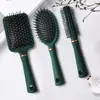 Pente com almofada de ar eletrostático verde escuro ao longo das costelas do cabelo pente de rolo de plástico pente massageador de couro cabeludo conjunto de pentes foscos para cabelo cacheado