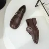 Versão Couro Estudante de Música~A-Miu Bico Quadrado Tira com Fivela Salto Bloco Mocassins de Calçar Sapatos de Couro Feminino Couro Genuíno
