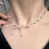 Colar Floral com Contas Estilo Floresta Dopamina Doce e Fresco Vibração Primavera-Verão Colar Floral com Contas Corrente para Clavícula