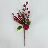 Frutos Rojos Adornos Decorativos Navideños Piñas Sala de Estar Bonsái Jarrón Adornos Fruta de la Fortuna Agujas de Pino Frutos Rojos