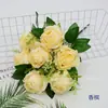 7 Rosas de Borde Quemado, Rosas de Seda, Flores para Jarrón de Sala de Estar, Arreglo de Fondo para Decoración de Salón de Bodas