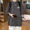 Camiseta de Manga Corta Holgada Estilo Hong Kong para Hombre Verano Estampado de Letras Versátil de Marca Moderna Casual Cómoda Tallas Grandes Tops para Pareja