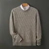 Suéter 100% Lã para Homens, Gola Redonda, Cor Sólida, Caimento Solto, Engrossado, Outono e Inverno, Casual de Negócios, Suéter Base de Tricô de Caxemira