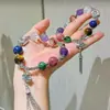 Pulsera de alta calidad con borla de Lapis Lapis Natural, Grano de Secuoya Roja, Tesoro Rojo Verde, Cristal Blanco, Amatista, Flor de Goma Roja