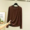 Camiseta de manga larga raglán de modal para mujer, nuevo estilo de principios de otoño, cuello redondo, corte holgado, talla grande, camiseta básica versátil, top fino para dormir