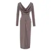 Nuevo y elegante vestido de punto con cuello en V para mujer 2026, color caqui para principios de otoño, falda ajustada, vestido largo para usar en capas