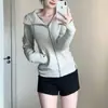 Sudadera con capucha fina composite Huamian para mujer, cárdigan de otoño con cremallera, top deportivo versátil para yoga, moderno y versátil