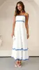 Verano 2024 nuevo vestido elegante de tirantes tipo tubo con costuras de encaje de color liso y falda amplia -88106