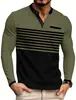 Comercio Exterior Europeo y Americano Transfronterizo Verano Europeo y Americano Nuevo Estilo Hombres Manga Larga Cuello en V Rayas Contrastantes Ajustado Casual de Negocios Camiseta