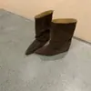 Botas vaqueras occidentales de ante para mujer, estilo retro minimalista, para aumentar la altura, caña ancha, punta fina, versátiles, adelgazantes, botas de moda