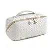 Bolsa de Maquiagem Grande Capacidade Fashionável Estilo Coreano, Bolsa de Armazenamento Trançada em Couro PU Texturizado, Bolsa de Maquiagem Multifuncional Estilo Ins Venda por Atacado