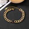 Pulseira de corrente europeia e americana de aço inoxidável com diamantes negros corrente dourada pulseira de aço titânio pulseira feminina com design de corrente grossa sensação nova