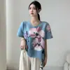 Abrigo Cruzado Plisado para Mujer 2025 Verano Nuevo Diseño Estampado Corto Elegante Holgado Superior Delgado Cárdigan Delgado