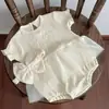 Bolsa de Malha de Verão para Bebê Roupas de Fazer Cocô Macacão de Princesa com Renda para Menina com Faixa de Cabelo