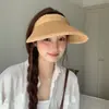 Novo Chapéu de Sol de Palha com Top Aberto para Frescor de Verão~ Chapéu de Sol Estilo Faixa de Cabeça de Palha de Aba Larga para Uso Externo no Verão Que Faz o Rosto Parecer Menor