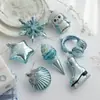Pingente de Plástico Azul Transfronteiriço Pó Pegajoso Decoração de Janela de Árvore de Natal Estrela de Cinco Pontas Floco de Neve Decoração de Desenho Animado Layout de Cena