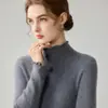 Capa base de punto de color liso, con cuello semi alto y ribete de encaje para mujer, nuevo suéter ajustado otoño/invierno, top de forro polar Andy