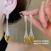 Galhos Dourados Brilham~Brincos de Zircônia com Pingente de Gota Banhados a Ouro Real 18K Brincos Estilo Corte Francês com Senso de Design Brincos para Atacado