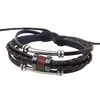 Europeu e Americano Novo Multi-Camadas Trançado Bicicleta Masculino Cruz Pedra Negra Pulseira Tendência Retro Couro Joia
