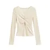 Camiseta de punto de encaje calado blanca de manga larga, de dos piezas falsas, para mujer, top de capa interior ajustado para otoño