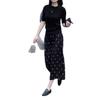 25336 Big Aimei Yiyuan 2025 Verão Novo Estilo Francês Simples Gola Redonda Manga Curta Camiseta Cintura Alta Saia de Bolinhas para Mulheres