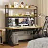 Mesa de Computador, Mesa para Home Office, Mesa de Estudo para Quarto de Estudante, Estante Integrada com Painel Perfurado, Mesa de Estudo Simples com Armazenamento