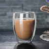 Caneca Dupla Transparente Simples Personalizada pelo Fabricante com Tampa de Bambu, Copo Dupla Camada de Vidro Borossilicato Alto para Café da Manhã Leite