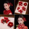 Nuevo Juego de Accesorios para el Cabello con Pasador de Flor Roja y Mariposa Estilo Chino para Vestido de Novia y Look de Maquillaje Dulce Al Por Mayor