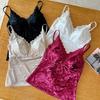 Camisola Sexy de Terciopelo con Encaje para Otoño e Invierno Espalda Hermosa Ropa Interior Base Push-Up Fijo con Copa Fija Ropa Exterior Top