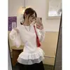 Camiseta Derong de Encaje con Empalmes, Cuello Redondo, Manga Larga, 270G, Nuevo Top Derong Ajustado para Otoño e Invierno