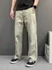 Pantalones casuales marrones de estilo urbano para hombre, lavados y desgastados, pantalones rectos hasta el suelo, ropa de trabajo elegante y moderna, pantalones largos adelgazantes