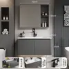 Gabinete de Baño con Esquinas RedondeadasSPC Panal de Aluminio Color Blanco Crema Combinación con Gabinete de Lavabo de Cerámica Lavamanos Lavabo