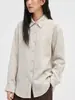 JW OrderCamisa Vertical Listrada Estilosa e Elegante para Mulheres Chegada Nova Outono 2026 Camisa Polo de Linho