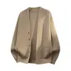 Cardigan de Tricô Liso Estilo Old Money Masculino Retrô Tricô Waffle Gola V Solto Versátil Casual Suéter Peça de Roupa Superior