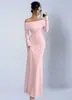 Comercio Exterior Vestido de Satén para Mujer Europeo y Americano, Primavera y Otoño Hombros Descubiertos Elástico en Cuatro Direcciones Ajustado de un Solo Hombro Largo