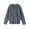 Suéter Cardigan de Punto con Capucha y Cremallera de Cachemira Pura Otoño/Invierno Nueva Llegada Sudadera con Capucha Casual Holgada para Mujer Chaqueta de Moda