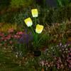 Luz Solar de Tulipán de 3 Cabezales Luz para Patio Exterior Luz de Ambiente para Casa Luz Impermeable Decorativa para Diseño de Jardín Luz para Césped