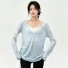 Conjunto de Traje de Yoga para Mujer Nuevo Holgado Secado Rápido Deporte para Correr Manga Larga Cubierta Ropa de Entrenamiento de Pilates Fitness Top