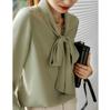 Nuevo color en los modelos de explosión de loto regresa a la elegancia intelectual simple pero no reducido elemento de cinta temperamento camisa camisa primavera productos europeos