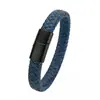 Pulseira Trançada de Couro Genuíno Estilo Retrô com Pingente de Cruz para Homens, Pulseira de Couro Simples com Fecho Magnético, Venda Transfronteiriça Amazon Europeia e Americana