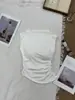 3654 # Camiseta elegante plissada, acinturada e de manga curta para mulheres, perfeita para o verão. Design único e bonito, corte justo, sem mangas e comprimento curto