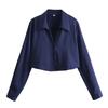 Transfronterizo Y2K2023 Verano Nuevo Estilo Europeo y Americano Camisa de Mujer Color Sólido Textura de Satén de Seda Top Corto Ajustado para Mujer
