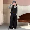 Conjunto de Tres Piezas Otoñal para Niña 2026 Nuevo Conjunto de Camiseta de Manga Larga, Chaleco y Pantalones para Niña Ropa para Niña